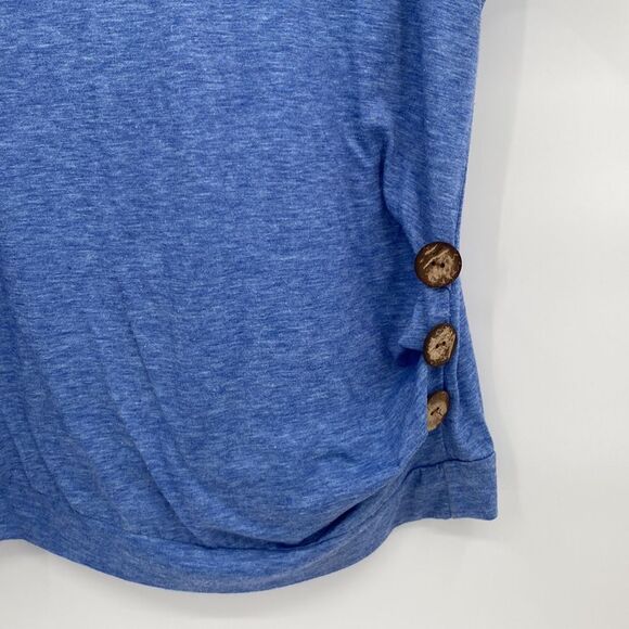 Womens Scoop Neck Short Sleeve Side Button Accent Pullover Top Tee Blue Size 2XL - Picture 2 of 7